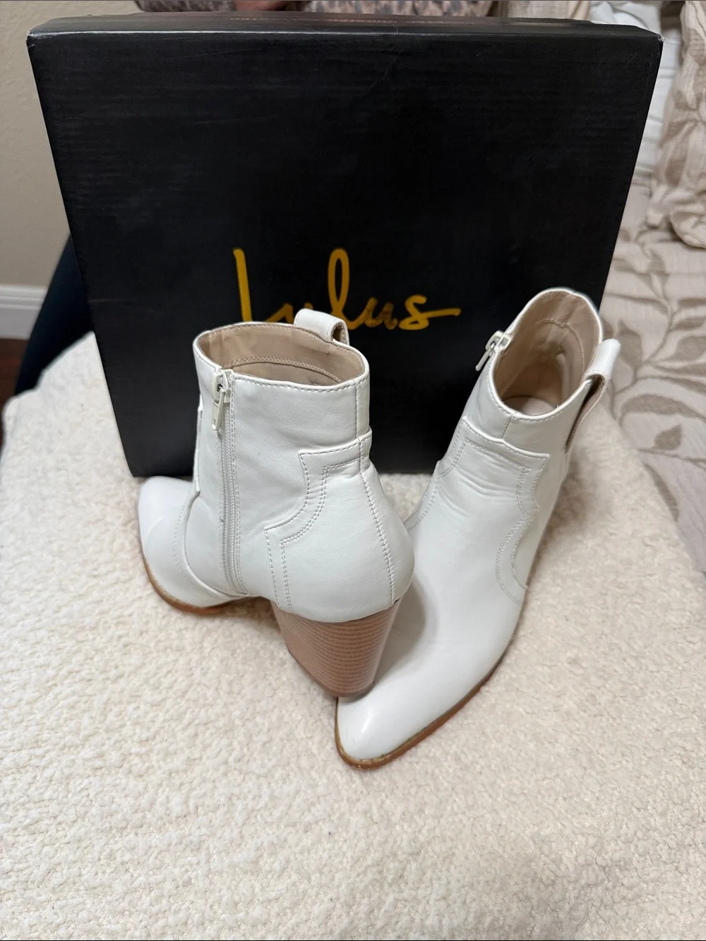 Lulu's White Pointed Toe Ankle Booties with Side Zip